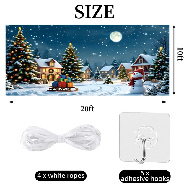 Alt view image 4 of 7 - Christmas Backdrop 20x10ft Winter Snowy Village Country Snowman Xmas Tree Snowflake Moon Night Scene Photography Background Large Holiday Party Banner Decorations Photo Booth Props Fabric