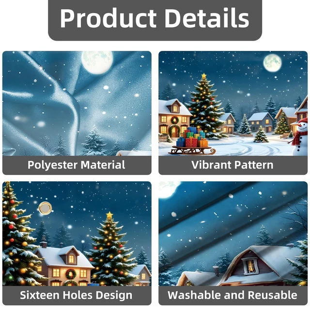 Alt view image 7 of 7 - Christmas Backdrop 20x10ft Winter Snowy Village Country Snowman Xmas Tree Snowflake Moon Night Scene Photography Background Large Holiday Party Banner Decorations Photo Booth Props Fabric