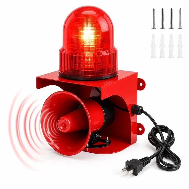 Main image of Industrial Siren Alarm with Strobe Light 130dB 110V IP55Waterproof IP55 waterproof plug-and-play wired installation available high-brightness LED bulbs in wall-mounted design suitable