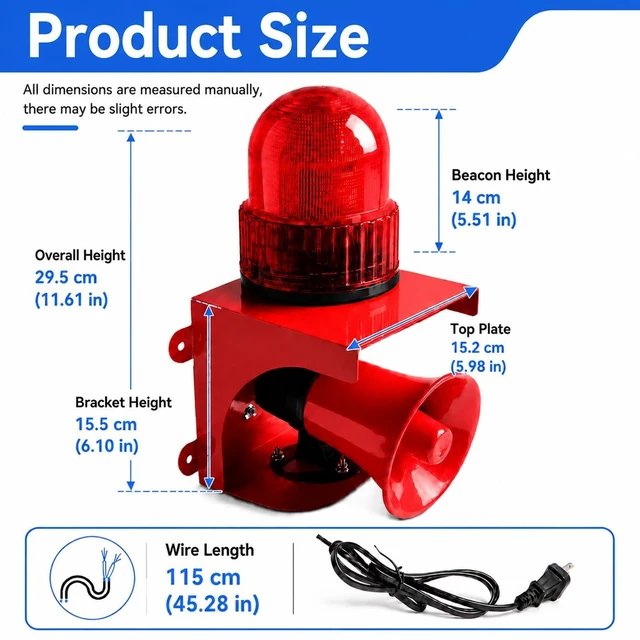 Alt view image 2 of 7 - Industrial Siren Alarm with Strobe Light 130dB 110V IP55Waterproof IP55 waterproof plug-and-play wired installation available high-brightness LED bulbs in wall-mounted design suitable
