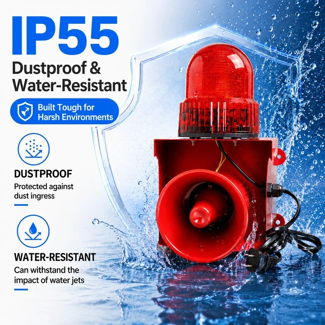 Alt view image 4 of 7 - Industrial Siren Alarm with Strobe Light 130dB 110V IP55Waterproof IP55 waterproof plug-and-play wired installation available high-brightness LED bulbs in wall-mounted design suitable