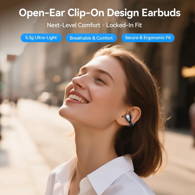 Alt view image 2 of 6 - Clip On Earbuds Open Ear Ultra, Secure Comfortable Fit, 24H Playtime Bluetooth 5.4 Wireless Clip Headphones, Rich Sound, IPX5 Sweatproof Waterproof Earbuds for Running, Workouts & Daily Wear