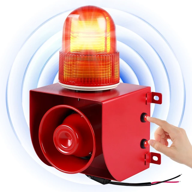 Main image of Heavy-Duty Industrial Siren Alarm 0-120dB Adjustable, IP65 Waterproof Outdoor Siren with Strobe Light for Business, Machinery, Factory, Tornado, Intruders, Animal Deterrent 110V