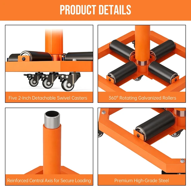 Alt view image 3 of 7 - Heavy Duty Mobile Cable Reel Turntable & Wire Spinner, 1000 lbs Capacity Industrial Cable Caddy, 20"x20"x16" Steel Wire Spool Rack & Holder