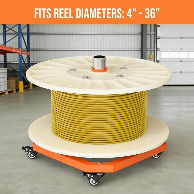 Alt view image 4 of 7 - Heavy Duty Mobile Cable Reel Turntable & Wire Spinner, 1000 lbs Capacity Industrial Cable Caddy, 20"x20"x16" Steel Wire Spool Rack & Holder