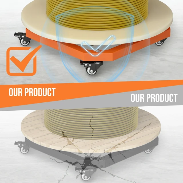 Alt view image 6 of 7 - Heavy Duty Mobile Cable Reel Turntable & Wire Spinner, 1000 lbs Capacity Industrial Cable Caddy, 20"x20"x16" Steel Wire Spool Rack & Holder