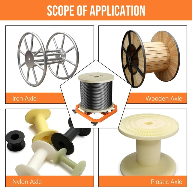 Alt view image 5 of 7 - Heavy Duty Mobile Cable Reel Turntable & Wire Spinner, 1000 lbs Capacity Industrial Cable Caddy, 20"x20"x16" Steel Wire Spool Rack & Holder