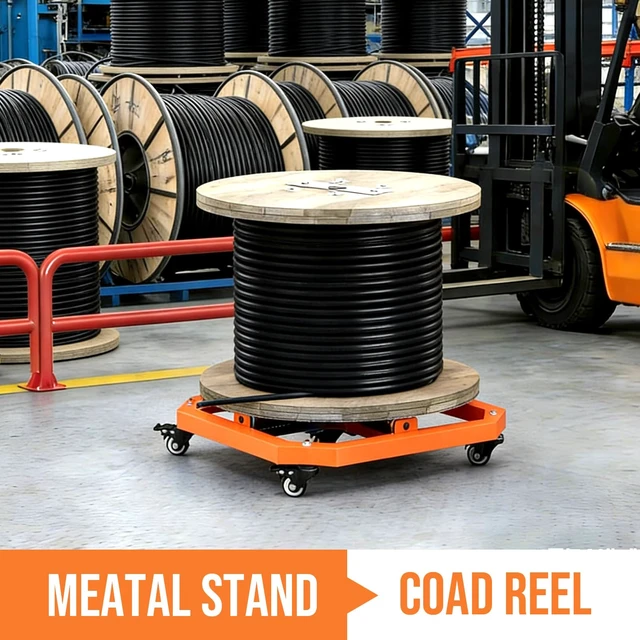 Alt view image 7 of 7 - Heavy Duty Mobile Cable Reel Turntable & Wire Spinner, 1000 lbs Capacity Industrial Cable Caddy, 20"x20"x16" Steel Wire Spool Rack & Holder