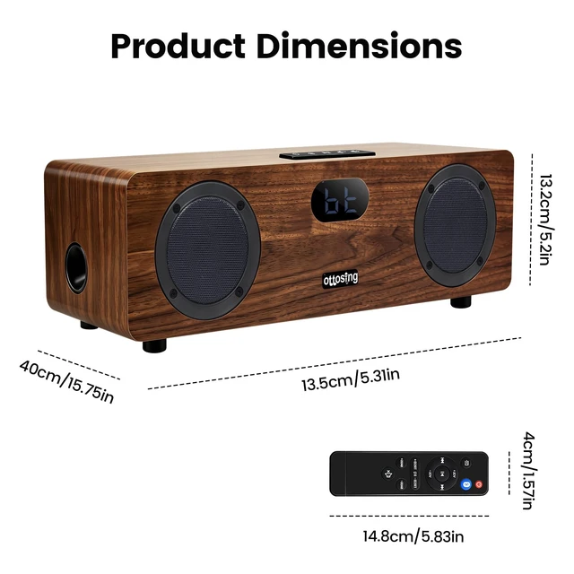 Alt view image 3 of 7 - 60W Wooden Sound Bar for Smart TV, Builtin Subwoofer, HDMI ARC Optical Coaxial Bluetooth TV Speaker, DSP Stereo Home Theater Soundbar Support AUX USB for Home Movie Party Karaoke