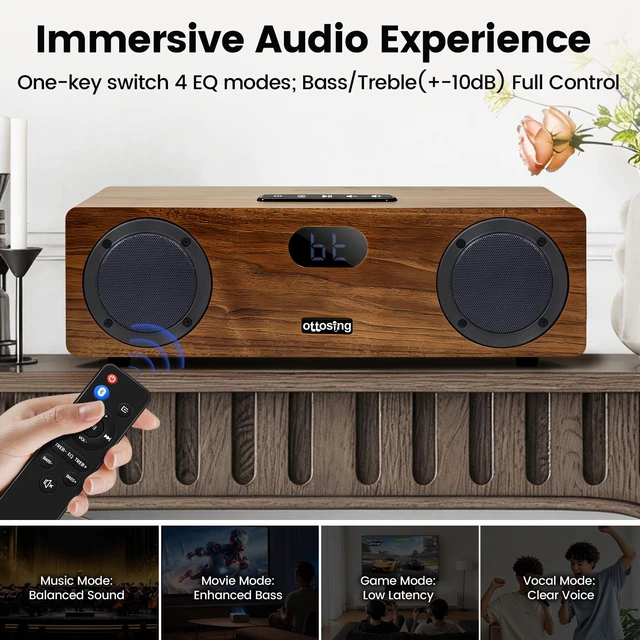 Alt view image 5 of 7 - 60W Wooden Sound Bar for Smart TV, Builtin Subwoofer, HDMI ARC Optical Coaxial Bluetooth TV Speaker, DSP Stereo Home Theater Soundbar Support AUX USB for Home Movie Party Karaoke