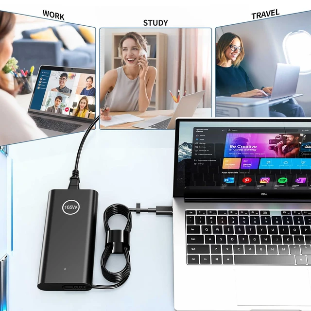 Alt view image 4 of 7 - Slim 165W USB Type C Laptop AC Adapter for Dell Precision 5680 5690 Latitude 7640 7340 5540 5440 DA165PM210 LA165PM210 HA165PM210 GXFW2 N86KM M9TG5 Supply Adapter Cord