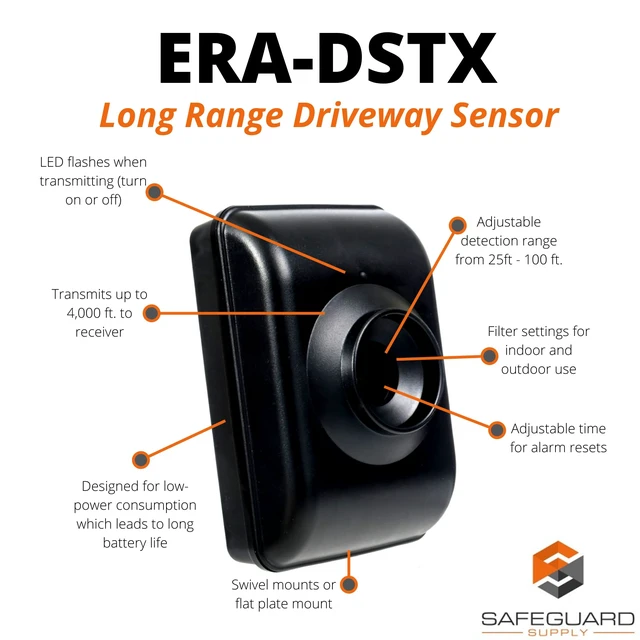 Alt view image 2 of 7 - ERA-DSTX Outdoor Alarm Motion Sensor 4000 Range Long Range Driveway Sensor Motion Detector, Wireless, Weatherproof Add-on alert for ERA-Series Doorbell Kits & Receivers Only