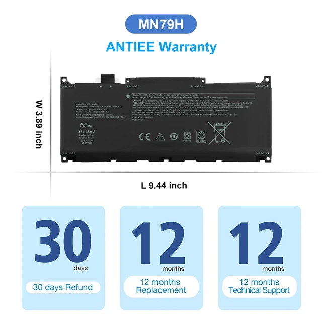 Alt view image 7 of 7 - 55Wh MN79H Laptop Battery Replacement for Dell XPS 13 Plus 9320 P151G i5 93204K XPS 9320 XPS9320 XPS9320-7523BLK-PUS XPS9320-7585SLV-PUS Series J7H5M 0J7H5M NXRKW 0NXRKW 0MN79H 11.55V 4524mAh
