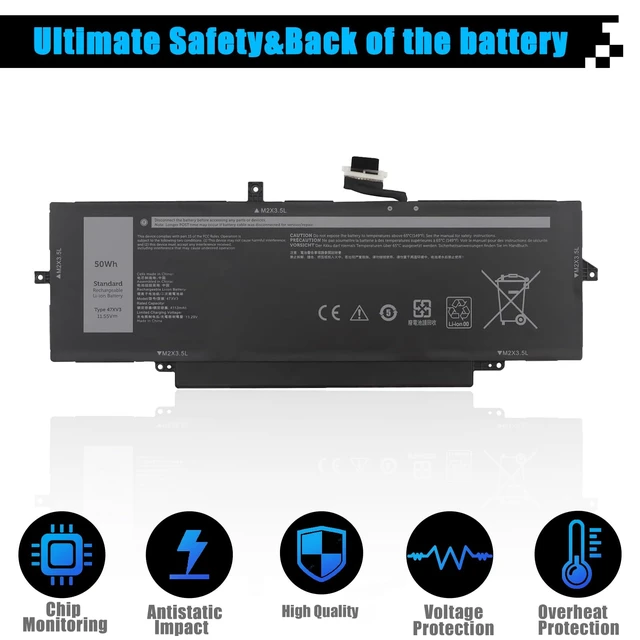 Alt view image 4 of 7 - 47XV3 Laptop Battery Replacement for Dell Latitude 9330 2-in-1 Latitude 9330 Series Notebook 047XV3 05Y3T9 0GK1M0 11.55V 50Wh 4113mAh