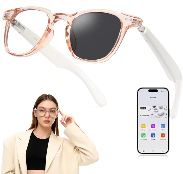 Main image of AI Smart Photochromic Glasses, Meeting Transcription & Summaries 144 Language Translator 11h Playtime Voice Control HD Calls Business Travel AI8324
