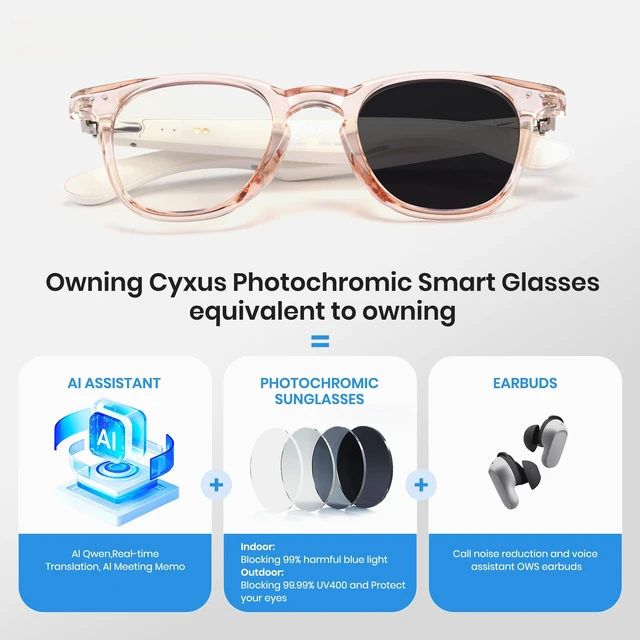 Alt view image 5 of 7 - AI Smart Photochromic Glasses, Meeting Transcription & Summaries 144 Language Translator 11h Playtime Voice Control HD Calls Business Travel AI8324
