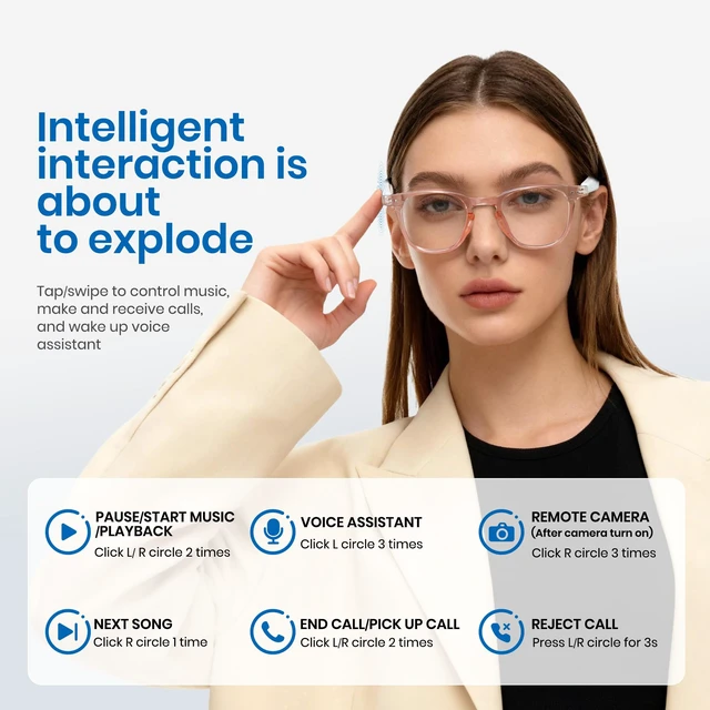 Alt view image 7 of 7 - AI Smart Photochromic Glasses, Meeting Transcription & Summaries 144 Language Translator 11h Playtime Voice Control HD Calls Business Travel AI8324