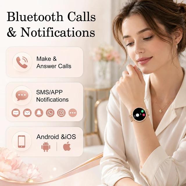 Alt view image 2 of 7 - Smart Watch for Women, 1.65" AMOLED with Bluetooth Calling, Cushion-Shaped Design, Fitness Tracking, 100+ Sports Modes, Sleep Insights, Heart Rate and Blood Oxygen Monitor, Rose Gold (42mm)