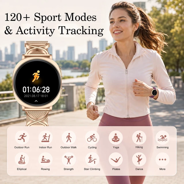 Alt view image 6 of 7 - Smart Watch for Women, 1.65" AMOLED with Bluetooth Calling, Cushion-Shaped Design, Fitness Tracking, 100+ Sports Modes, Sleep Insights, Heart Rate and Blood Oxygen Monitor, Rose Gold (42mm)