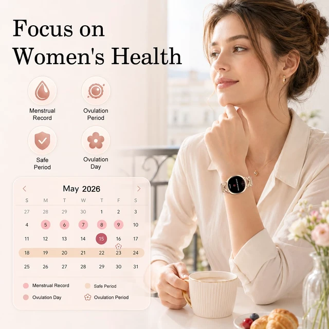 Alt view image 7 of 7 - Smart Watch for Women, 1.65" AMOLED with Bluetooth Calling, Cushion-Shaped Design, Fitness Tracking, 100+ Sports Modes, Sleep Insights, Heart Rate and Blood Oxygen Monitor, Rose Gold (42mm)