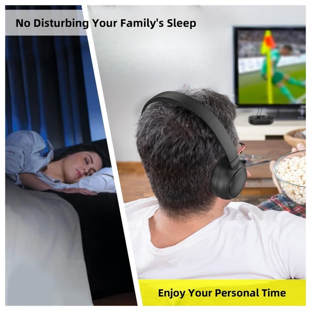 Alt view image 6 of 7 - Wireless TV Headphones for Seniors with Transmitter Charging Base, 2.4GHz RF & Bluetooth 5.3 for All TVs, No Audio Delay, 50Hrs Playtime, Plug and Play, Lightweight Over-Ear, Gifts for Elderly Parents