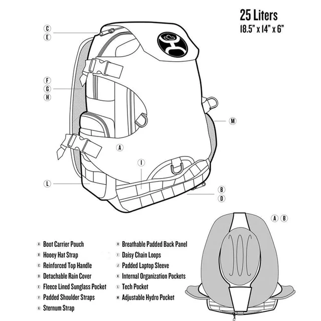 Alt view image 3 of 3 - Mule 25L Backpack - Hiking, Gym, & Travel Bag with Boot Carrier, Hat Strap, Rain Cover, Laptop Sleeve (Black/Grey)