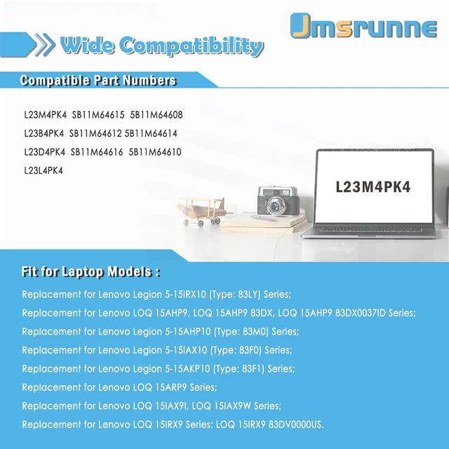 Alt view image 5 of 7 - L23M4PK4 L23B4PK4 Laptop Battery Replacement for Lenovo LOQ 15AHP9 15ARP9 15IAX9 15IAX9I 15IRX9 Legion 5 15AKP10 15AHP10 15IAX10 15IRX10 Series L23D4PK4 L23L4PK4 SB11M64615