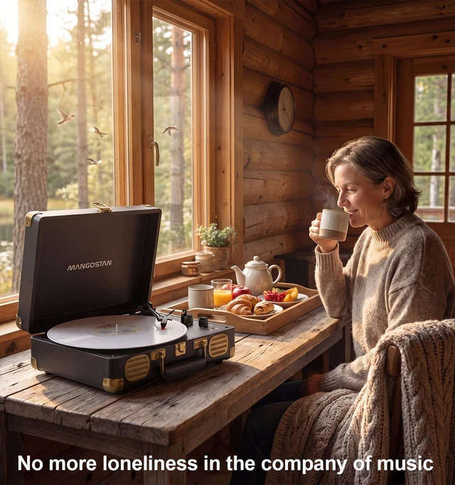 Alt view image 2 of 7 - Black Bluetooth Suitcase Record Player, 3-Speed Turntable Classic black suitcase design with Bluetooth, 3-speed playback, stereo speakers, AUX input, RCA output and headphone jack