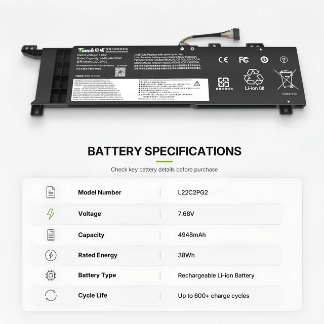Alt view image 2 of 6 - L22C2PG2 Laptop Battery for Lenovo V14/15 G4 AMN IAN L22B2PG2 L22M2PG2 L22D2PG2 5B11K24752 5B11K24753 5B11K24747 5B11K24746