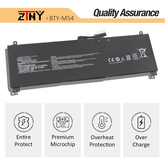 Alt view image 5 of 7 - BTY-M54 Laptop Battery Replacement for MSI Creator Z16 A11U A11UE A11UEK A11UET A12U Z16P B12U Creator Z17 A12U A12UHT A12UGST A12UHST Creator Z16 HX Studio B13VFT B13VETO Z17 HX Studio A13VFT 90Wh