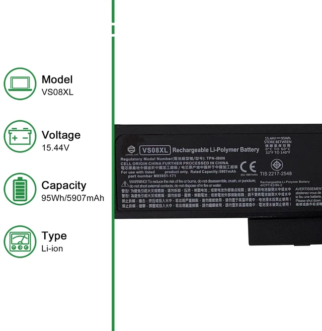 Alt view image 2 of 6 - VS08XL Laptop Battery Replacement for Hp ZBook Fury 16 G9 Series 95Wh