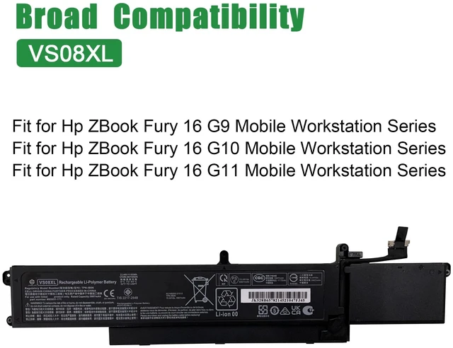 Alt view image 5 of 6 - VS08XL Laptop Battery Replacement for Hp ZBook Fury 16 G9 Series 95Wh