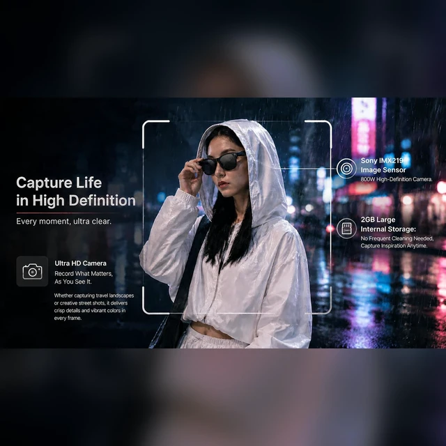 Alt view image 5 of 7 - AI Smart Glasses with Camera, 4K Video & Audio Recording, AI Voice Assistant, Real time Translation of 186+National Languages, Music Control via Bluetooth, Compatible with iOS Android App