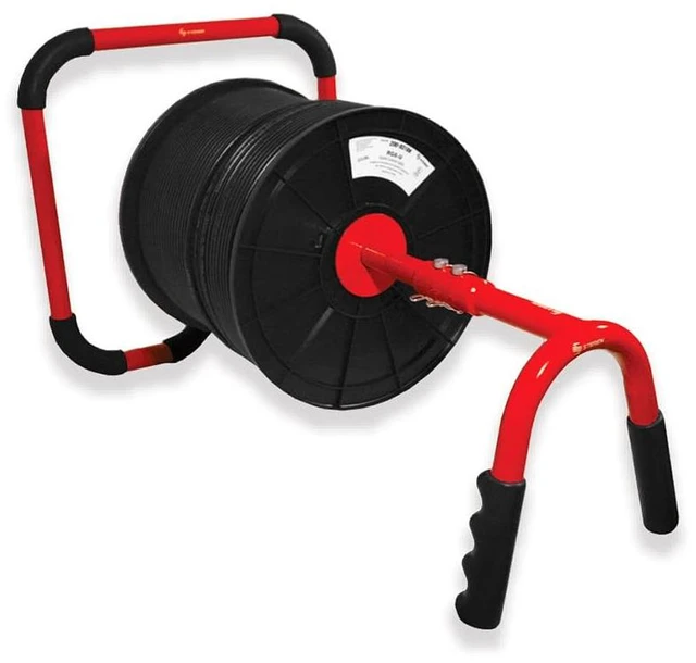 Main image of Vertical Cable Caddy Dish Branded Wire Reel Dispenser, Heavy Duty Steel Spool Holder, Locking System, Supports up to 1000 ft Reels