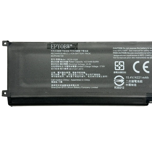 Alt view image 2 of 5 - RC30-0328 Laptop Battery 65Wh 4ICP5/46/108 Compatible with Razer Blade 15 Edition 2020 2021 / Blade 15 RZ09-0328 / Blade RZ09-0330x RZ09-03304x RZ09-03305x Series