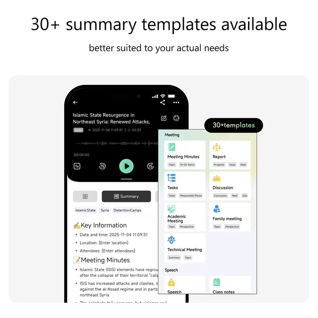 Alt view image 6 of 7 - AI Voice Recorder, Unlimited Transcribe & Summarize AI Note Taking Recording Device 64GB, App Control, 114 Languages for Calls, Meetings, Lectures, Interviews, Blue