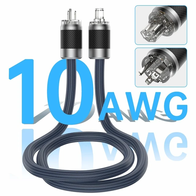 Alt view image 3 of 7 - HiFi Audiophile Amplifier Power Cord, 125V/15A 10AWG Hi End Audio AC Power Cable Carbon Fibre Black Rhodium Plated US Plug IEC320 C13 Connector(2M / 6.6FT)