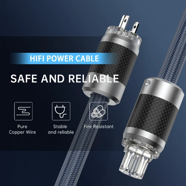 Alt view image 5 of 7 - HiFi Audiophile Amplifier Power Cord, 125V/15A 10AWG Hi End Audio AC Power Cable Carbon Fibre Black Rhodium Plated US Plug IEC320 C13 Connector(2M / 6.6FT)