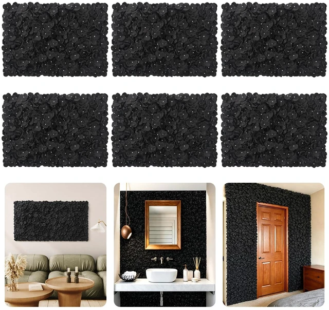 Main image of 6PCS Black Flower Backdrop Halloween Artificial Flower Wall Panels 24"×16" 3D Silk Hydrangea Flowers Floral Wall Backdrop Wedding Flower Panels for Gothic Party Photography Bridal Shower Birthday Even
