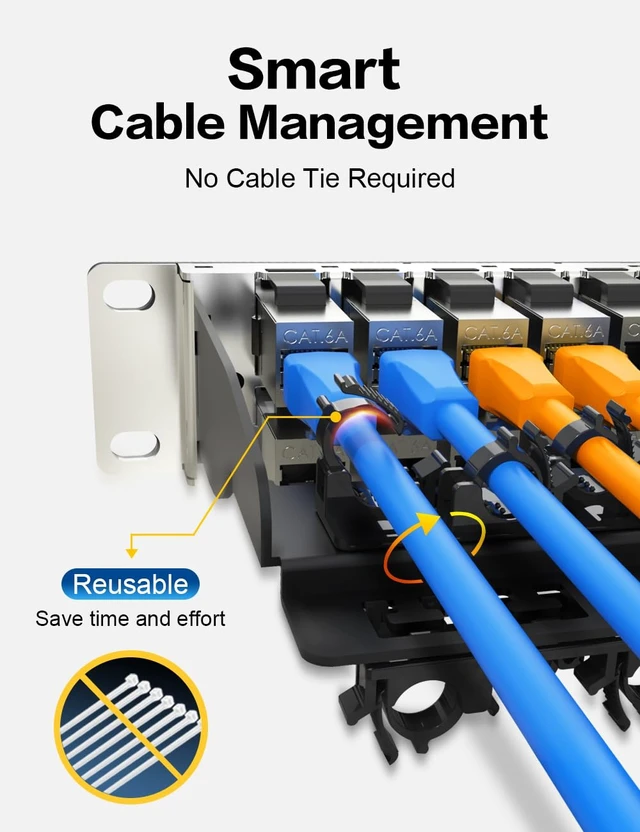 Alt view image 2 of 7 - 1U 48Port Cat6A Keystone Patch Panel Shielded No Cable Tie Required, Cable Management, 19inch Rackmount
