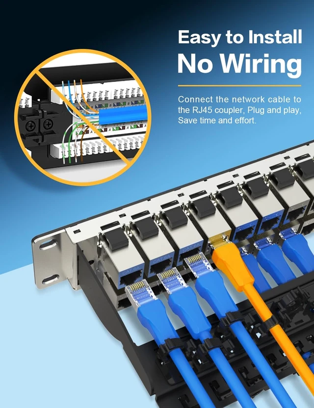 Alt view image 4 of 7 - 1U 48Port Cat6A Keystone Patch Panel Shielded No Cable Tie Required, Cable Management, 19inch Rackmount
