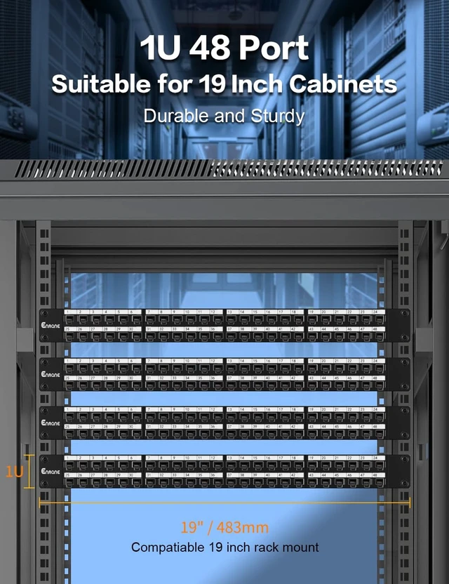 Alt view image 6 of 7 - 1U 48Port Cat6A Keystone Patch Panel Shielded No Cable Tie Required, Cable Management, 19inch Rackmount
