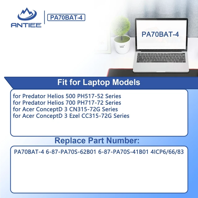 Alt view image 3 of 7 - PA70BAT-4 66Wh Laptop Battery for CLEVO PA70HP6-G PA70HS-G PA71HP6-G PA71HS-G Schenker Technologies XMG Pro 17 WOOKING S17 Pro-8U HASEE G97E KINGBOOK G97E G99E 15V 4320mAh