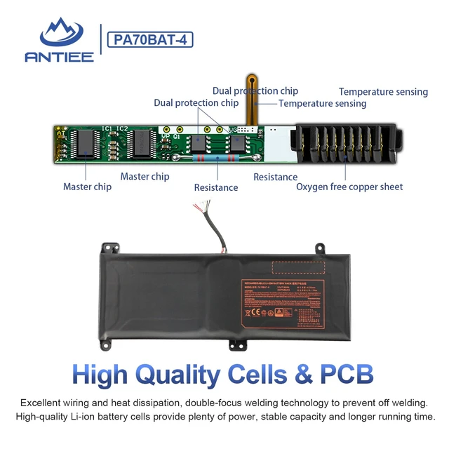 Alt view image 4 of 7 - PA70BAT-4 66Wh Laptop Battery for CLEVO PA70HP6-G PA70HS-G PA71HP6-G PA71HS-G Schenker Technologies XMG Pro 17 WOOKING S17 Pro-8U HASEE G97E KINGBOOK G97E G99E 15V 4320mAh
