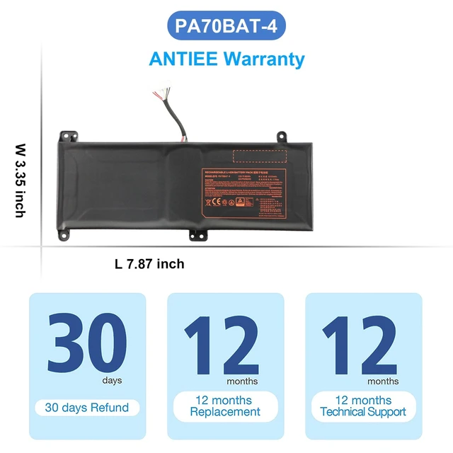 Alt view image 6 of 7 - PA70BAT-4 66Wh Laptop Battery for CLEVO PA70HP6-G PA70HS-G PA71HP6-G PA71HS-G Schenker Technologies XMG Pro 17 WOOKING S17 Pro-8U HASEE G97E KINGBOOK G97E G99E 15V 4320mAh