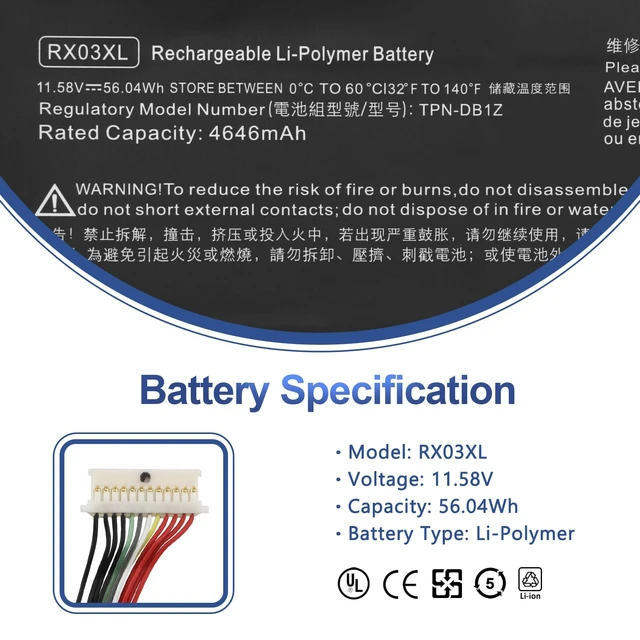 Alt view image 2 of 7 - RX03XL Laptop Battery Replacement for HP EliteBook 630 G11 640 G11 645 G11 660 G11 ProBook 440 G11 445 G11 460 G11 465 G11 Series N78704-005 TPN-DB1Z N70706-005 N69453-CF1 HSTNN-WB0H 54Wh 11.58V