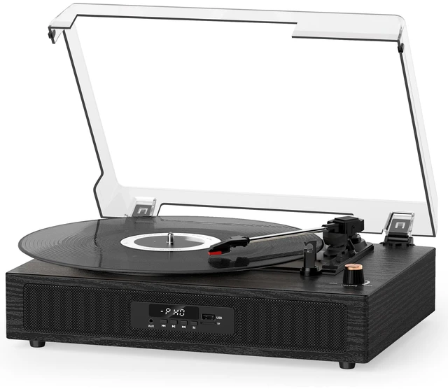 Main image of Vinyl Record Player with Built-in Speakers, Bluetooth Turntable 3-Speed Vinyl Player for 7, 10 and 12-inch Records, with USB/TF Playback and Recording, LED Display, 5 EQ Modes and Auto Stop