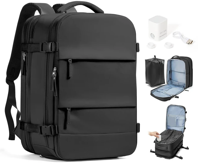Main image of Travel Backpack with Compression Vacuum Storage Bag & Electric Pump, Expandable Flight Approved Carry On Backpack, 18x14x8 inches Personal Item Travel Bag for Men Women, Black