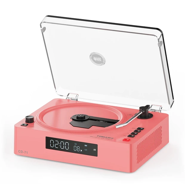 Main image of Portable CD Player with Bluetooth, Speakers, USB &TF Card Playback Compact Retro Desktop CD Player with Clear Dust Cover, Rechargeable Battery, Type-C, Headphone Jack & Remote for Home Decor