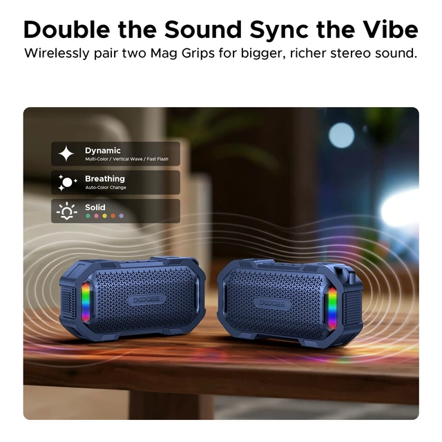Alt view image 5 of 7 - MagGrip Magnetic Portable Speaker with RGB Light, IP67 Waterproof 10H Playtime, 10W Loud Stereo TWS Pairing, Bluetooth 5.3 Wireless Speakers for Shower Outdoor Camping Hiking Golf Cart -Blue